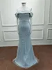 Abiti per feste Luxury Arabia Boat Neck Abito da sera sirena sirena di perle Paperle Tulle Overskirt Off Pale Formal Prom Gowns Vestidos