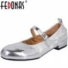 أحذية غير رسمية Fedonas Low Heels موجز نساء مضخات الربيع الصيفي جولة إصبع أخمص القدمين حزام جلدي حقيقي