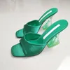 Terlik meotina kadın moda ayakkabıları süper yüksek topuk kare tuhaf stil slaytlar nedensel bayan sandalet yaz yeşil 42