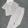 Marca de grife feminino de alta qualidade, confortável e moderno, algodão puro em torno de algodão curto e calças de mangas curtas e calças de manga curta