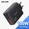 Chargers Uslion 4ports 100W Gan Зарядное устройство для ноутбука USB Тип C PD Fast Charge Eu KR US Plug для MacBook Air Iphone 15 14 Pro Max Samsung