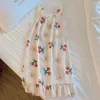 Women's Sleepwear Pajama Dress Female Summer Sling Long Literary Cherry Bear Baby Cotton Sweet Home Fur