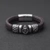 Strängar Poker Skull Braid Leather Men Armband Rostfritt stål Magnet Punk Vintage New In For Women Fashion Jewelry Gifts Wholesale