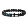 Hilos de moda religión cross hombres mujeres 8 mm de piedra natural ojo de tigre negro ágata mate negro brazalete pulsera elástica joyería