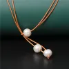 Colliers Natural Pearls en cuir Corde Corde Colliers Deux façons de porter des cachettes de cordes de perles simples chaînes noires cadeau