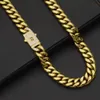 6-14mm Stainless Steel Miami Cuban Chain Zircon Copper Clasp 14K Gold Plated