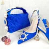 Sandaler QSGFC 2023 Italiensk design Blue Womens Fashion Rhinestone Pearl Point Toe Stiletto Heels Sandaler Womens Shoes Bag Setl2404