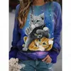 Sweats à capuche masculine Sweats Sweats Sweat à sweats de chat drôle Animal 3D Print Round Cou Long Swets HARAJUKU HOODIES Y2K COAP GIRLS SUITSUIS KAWAII Pullover 240424