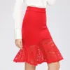 Business Wear Ruffles Hem Mermaid Style Plus Size Office Lace Skirts Women Pencil Skirt S-5XL 240418