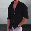 Męskie koszule męskie koszula Stylowa koszulka V Długie rękaw z jednorazowym zamykaniem miękki cienki tkanina prosty styl na jesień