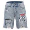 Мужские джинсы Blue Black Patch Work Denim Raked Shorts Pants Vintage Mens Short Brouser