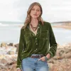 Kvinnors blusar ayualin vintage lapel lös överdimensionerad solid skjorta Autumn Bulus Bohemian Casual Long Sleeve Velvet Shirts Women Hippie