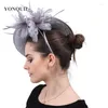 Headpieces Fashion Wedding Women Derby Fascinator Hat Fancy Feathers Flower Bride Hats For Lady Bridal Mariage Occasion Sinamay Chapeau Cap