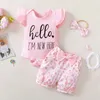 Set di abbigliamento BAMBINA ABBIGLIAMENTO ESTIVO Summer Maniche a maglia Short Floral Shorts Abchino da browknot 3pc