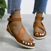 Casual Shoes Women Set Toe Flat Sandals Summer Rom Buckle Solid Color Round Plus Size Beach Flip Flops Sandales Femmes Ete