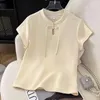 Koszulki damskie Chiński styl guziki w dół szyi kobiety Kobiety z krótkim rękawem letnia moda elegancka całkowicie meczowa casual crop top biały morel