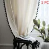 Curtain Solid Color Tassel Curtains Semi Blackout Cotton Blend Farmhouse Boho Style Window Drap Semi-Sheer Living Room Bedroom