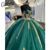 Green Quinceanera Green Robes Robe de bal Gold Per perle en dentelle Sweet 16 Robe Princess Lace Up Vestido de 15 anos