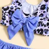 Women's Swimwear Girls Summer Beachwear Toddler Bowknot Leopard Printed Ruffles Two Piece Swimsuit Bikini High Waisted 2