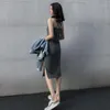 Casual klänningar rygglösa slits kvinnor spaghetti rem chic smal söt flickaktig solid sommar streetwear koreansk stil ankomster mode