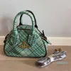 7A Högkvalitativ designers Empress Dowager Vintage Green Checkered Bowling Bag Handbag Crossbody Bag Korean version Personligt mode