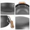 Pannor Rostfritt stål Gridle Paella Frey Pan Hushåll Takeaway Pot Cooke Double Handle Cookware