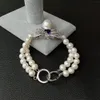 Yygem White Odlat sötvatten Pearl Keshi Pearl Czmicro Pave Butterfly Connector Armband 8 Bröllop för kvinnor 240414