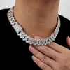 Hip Hop 18mm Iced Out Moissanite Sterling Silver Chain Full Iced Cuban Chunky Link Chain Box Clasp Baguette Men Necklace