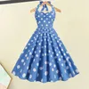 Casual Dresses Classic 1950s Style Dress Retro A-line Swing Vintage 50s With Dot Print Contrast Color Elastic Bust For Summer