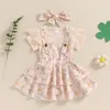 Ensemble de vêtements pour bébés filles tenue d'été Bouchers à manches courtes et à la jupe à suspension florale