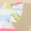 Één-stuks 2022 Pasgeboren babykleding Zomer Babymeisje Outfit Kleurrijke regenboog Gestreepte Vliegende Mouw Baby Rompers Cool Baby Jumpsuits 018m