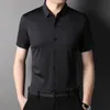 Designer heren casual shirts ijs zijden stretch wit korte mouwen shirt voor mannen zomer zakelijke vaste kleur heren werkkleding slanke fit m-3xl