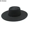 Klassieke Britse stijl 9,5 cm grote brede runderfedora hoed voor vrouwen mode herfst winter vilt kerkhoeden trouwjurk jazz cap 240415