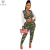 Women's Two Piece Pants VAZN 2024 Fashion Women Street Casual Style Sets Long Sleeve Single Breasted Top Elastic Lady Camouflage 2 Set