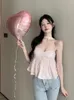 Women's Tanks Pink Sequins Camisole Women Sweet Fashion Leisure All-match Simple Sexy Korean Style Elegant Solid Summer Tops