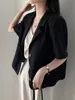 Elegant Casual Blazer ol Arbeitshemd Korean Chic Women Revers Hals Kurzarm Sommerbluse Solid Anzüge Tops 240417