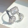 Rings de cluster Fee como luxo brilhante geométrico quadrado de cristal de cristal aberto anel de noivado de zircônia cúbica para jóias de casamento femininas