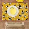 Table Cloth 4pcs Heat Resistant Placemats Flower Bees Place Mats Decors Linen Fabric For Dining Kitchen Farmhouses