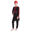 Ethnic Clothing Summer Muslim Girls Swimwear Burkinis Color-Matching Long Sleeve Three Pieces Tops Pants Cap Swimming Clothes Arab Kids