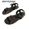 the row Pure Original The * Row New Genuine Leather One Line Buckle Open Toe Fashion Roman Sandals Comfortable and Versatile Beach Shoes for Women