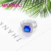 Cluster anneaux en gros de forme carrée doigt bleu vif bleu mosaïque cube zircon usine prix 925 sterling argent