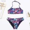 여자 수영복 7-14 년 Falbala Leopard Print Girls 어린이 수영복 수영복 2023 Kid Summer Bikinis 세트 어린이 Halter Biquini Swimming Suit D240424