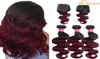 ombre pêlos de onda corporal com encerramento Bundles de cabelo peruano Borgonha com fechamento 1b99j ombre Human Hair 3 Pacacos com fechamento2845187