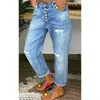 Женские джинсы модный уличный стиль, женщина, разорванная худыми женщинами весна и осенью с низким содержанием слабых стройных брюк, 2024