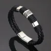 Strängar vintage brun läderarmband för män make rostfritt stål flerskikt flätat rep armband handled smycken present pulsera hombre