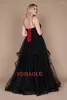 Party Dresses Black Evening Navy Blue Sparkly Spaghetti Strap V Neck Ruffles Tulle Women Formal Prom Gowns Long