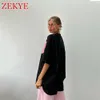 Zekye Hole Design vintage streetwear tshirts rétro chic basique long top femmes mode esthétique noire tee 90s occasionnel 240416