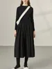 Casual Dresses 2024 Autumn Women Sheep Wool Black Knitted Splicing Slim Fit Long Sleeve Dress