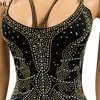 Casual Dresses HLJ Rhinestones Embellished Sparkly Women Sexy Birthday Dress Halter Backless Bodycon Mini Black Night Club Party Wear