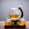 Decanter whisky set vino con bicchieri in golf incastonati in legno 240419